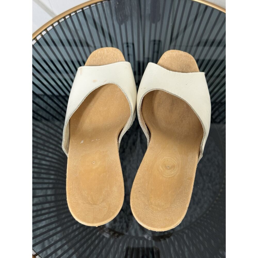 Vintage Y2K Candie's White Leather Peep Toe Slide Sandals Italy Women Size 7 - Picture 10 of 14